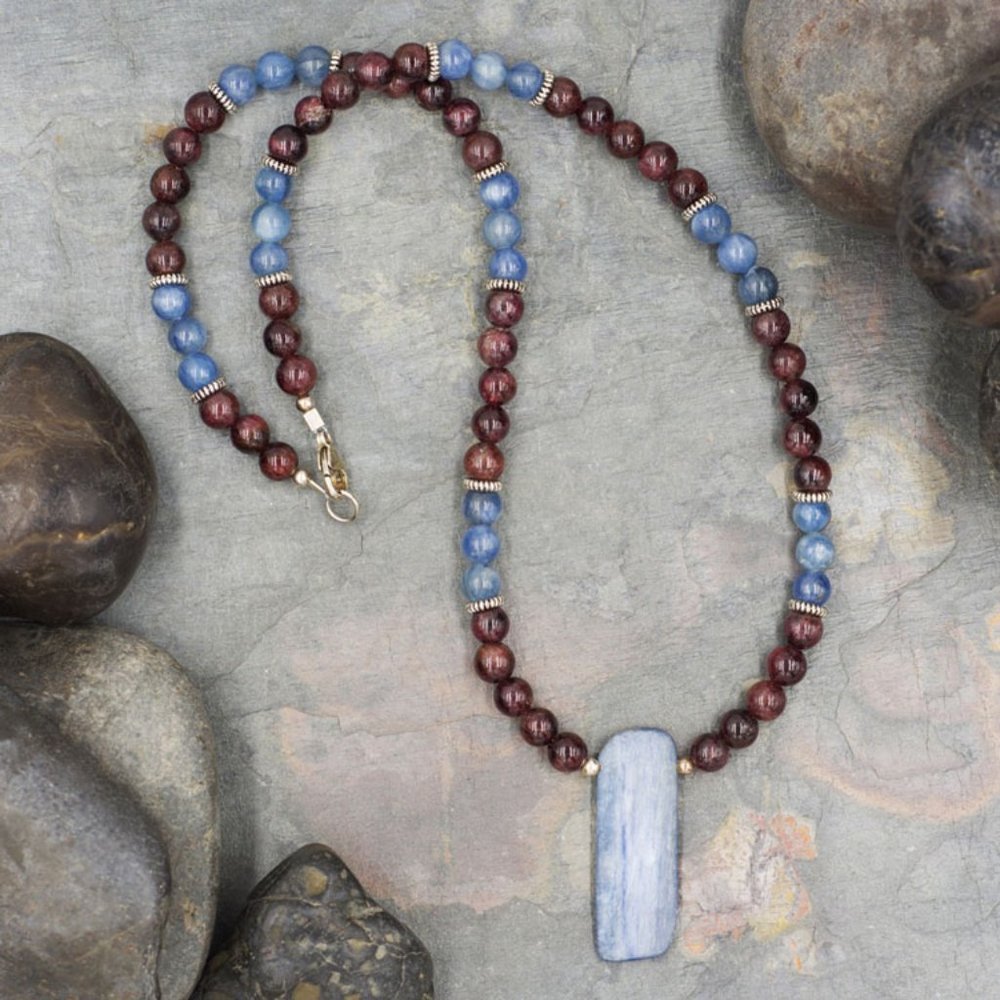 Blue Kyanite and Garnet Necklace